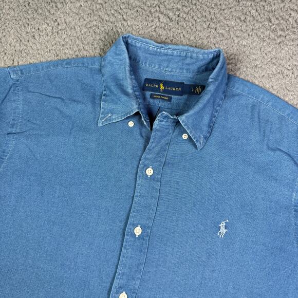 Ralph Lauren Shirt Mens Large Indigo Blue Oxford Button Down OCBD Lightweight - Picture 1 of 10